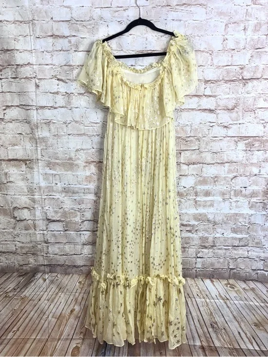 LoveShackFancy Ronny Metallic Star Maxi Dress in Sunflower Size 0 - Picture 9 of 12